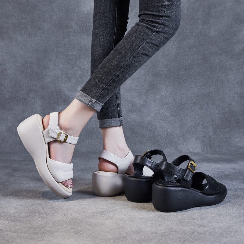 Summer Minimalist Leather Casual Wedge Sandals May 2023 New Arrival 