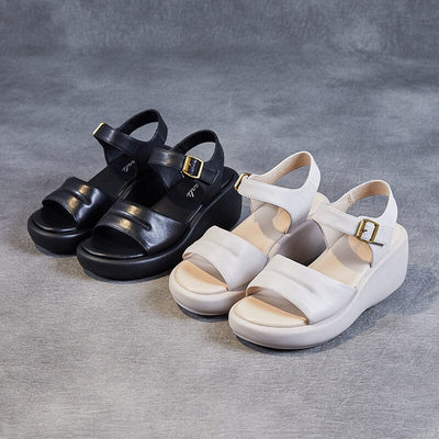 Summer Minimalist Leather Casual Wedge Sandals
