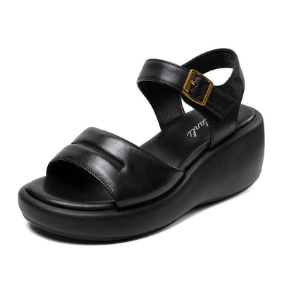 Summer Minimalist Leather Casual Wedge Sandals May 2023 New Arrival Black 35 
