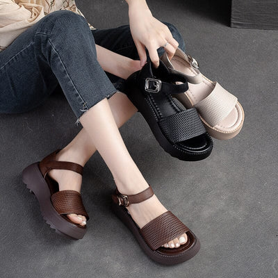 Summer Minimalist Retro Solid Leather Thick Soled Sandals