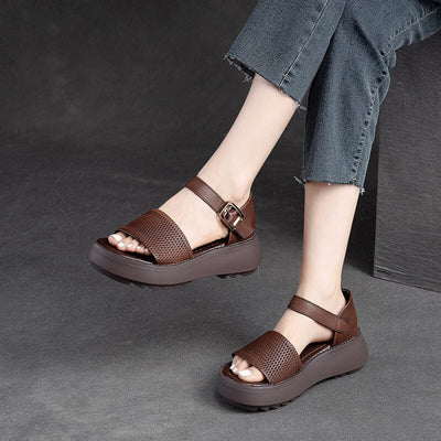 Summer Minimalist Retro Solid Leather Thick Soled Sandals May 2023 New Arrival 