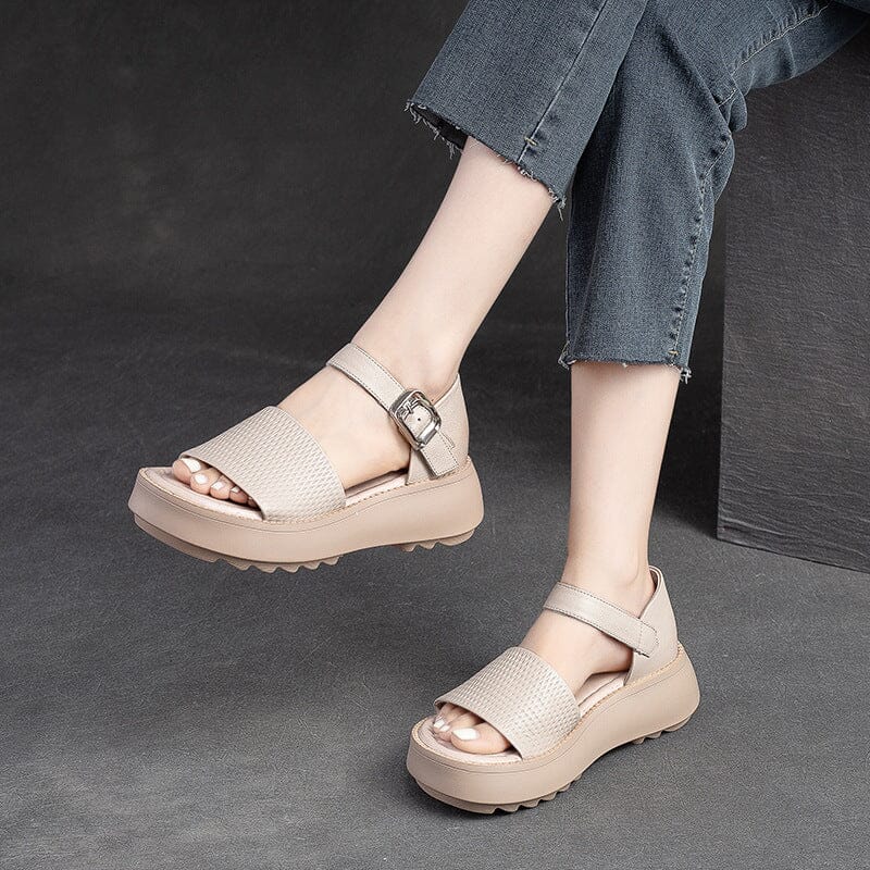 Summer Minimalist Retro Solid Leather Thick Soled Sandals
