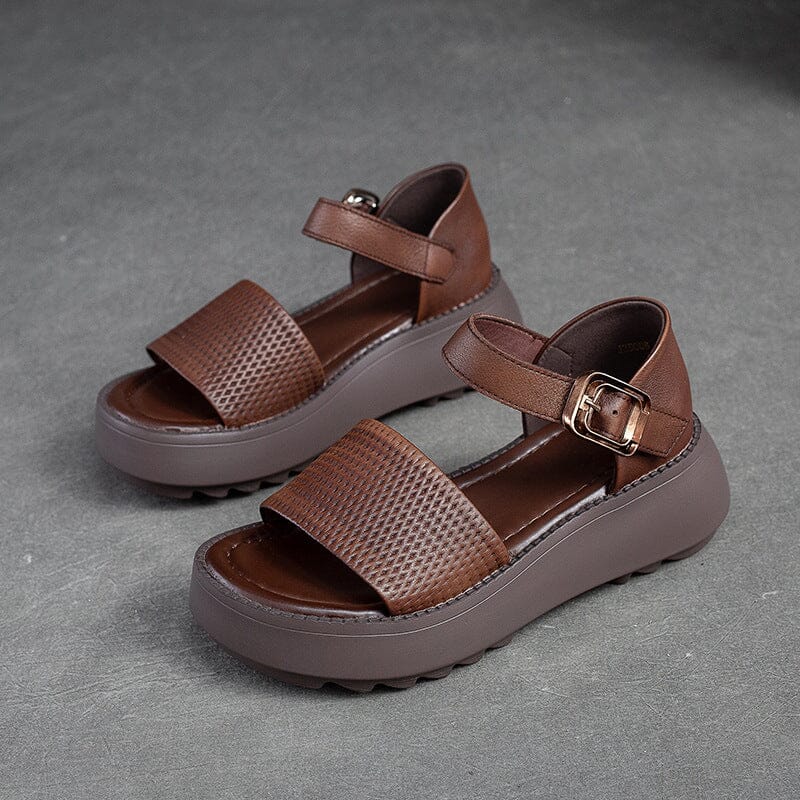 Summer Minimalist Retro Solid Leather Thick Soled Sandals May 2023 New Arrival Brown 35 
