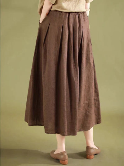 Summer Minimalist Solid Linen A-Line Skirt