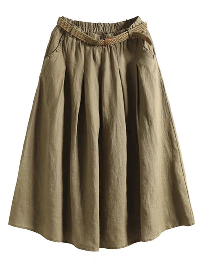 Summer Minimalist Solid Linen A-Line Skirt