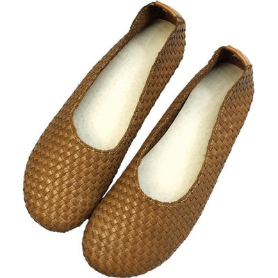 Summer New Flat Hand-Woven Leather Shoes 2019 Jun New 34 Apricot 