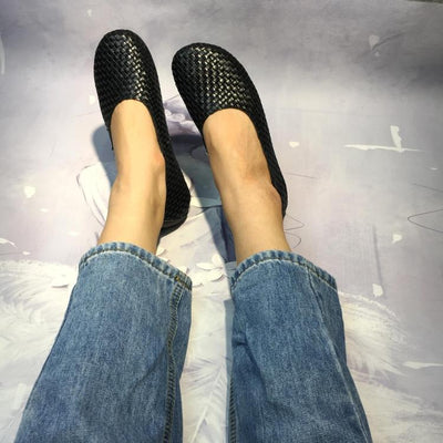 Summer New Flat Hand-Woven Leather Shoes 2019 Jun New 34 Black 