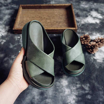 Summer New Retro Leather Women's Slippers 2019 May New 35 Green 