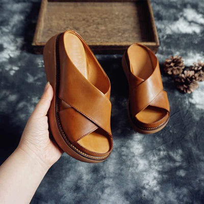 Summer New Retro Leather Women's Slippers