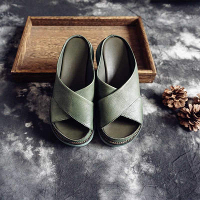 Summer New Retro Leather Women's Slippers