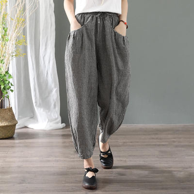 Summer Plaid Linen Pants With Side Pockets May 2020-New Arrival One Size Plaid 