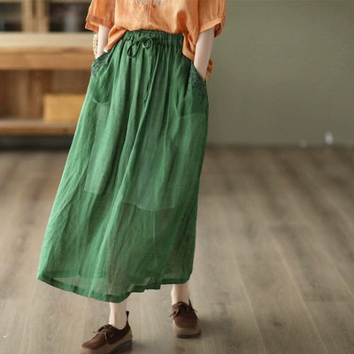 Summer Retro Casual Embroidery Linen A-Line Skirt