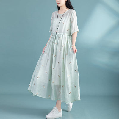 Summer Retro Casual Embroidery Loose Dress May 2023 New Arrival 