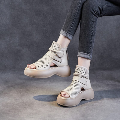 Summer Retro Casual Hollow Leather Platform Sandals Jul 2023 New Arrival 