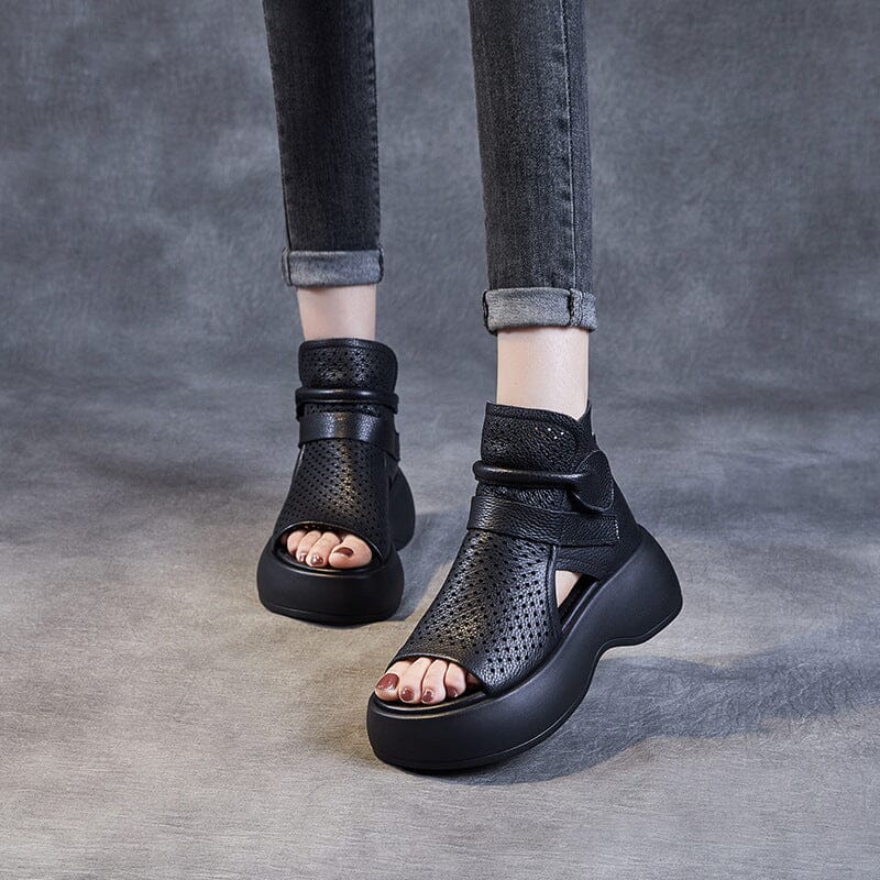 Summer Retro Casual Hollow Leather Platform Sandals Jul 2023 New Arrival 