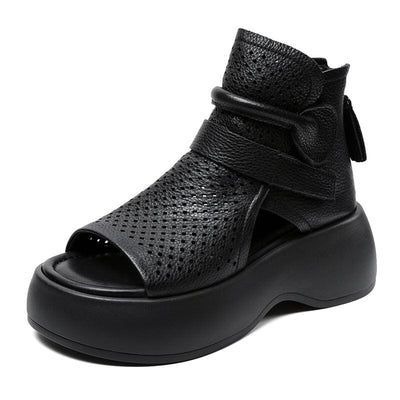 Summer Retro Casual Hollow Leather Platform Sandals Jul 2023 New Arrival Black 35 