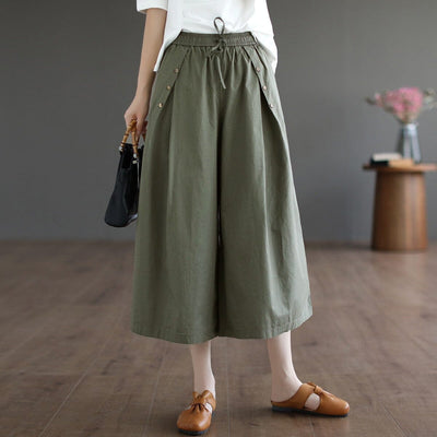 Summer Retro Casual Loose Wide Leg Pants Jul 2023 New Arrival Green One Size 