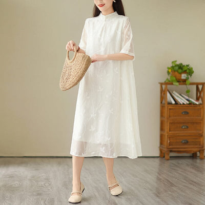 Summer Retro Embroidery Casual Cotton Linen Dress Jul 2023 New Arrival 