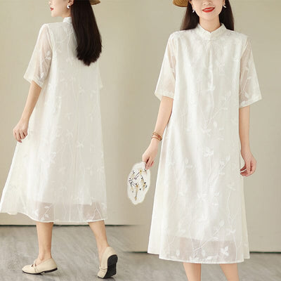 Summer Retro Embroidery Casual Cotton Linen Dress