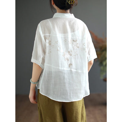 Summer Retro Embroidery Linen Casual Blouse Jul 2023 New Arrival 