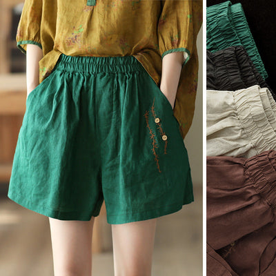 Summer Retro Embroidery Linen Loose Casual Shorts Aug 2022 New Arrival 