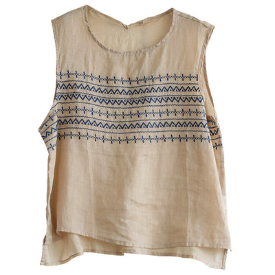 Summer Retro Embroidery Loose Thin Linen Vest For Women Jul 2022 New Arrival 