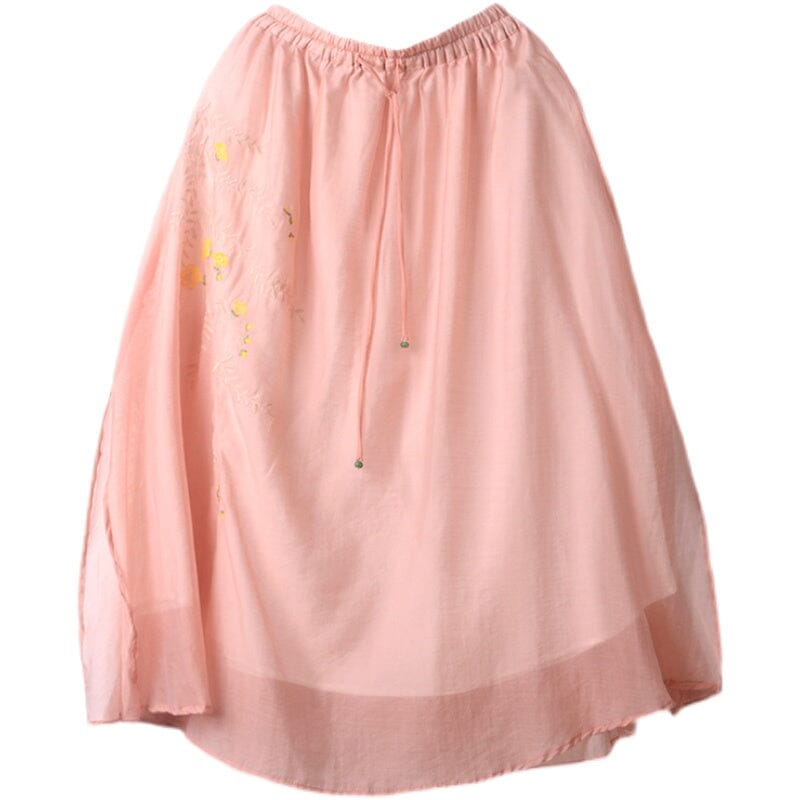 Summer Retro Embroidery Thin Loose A-Line Skirt