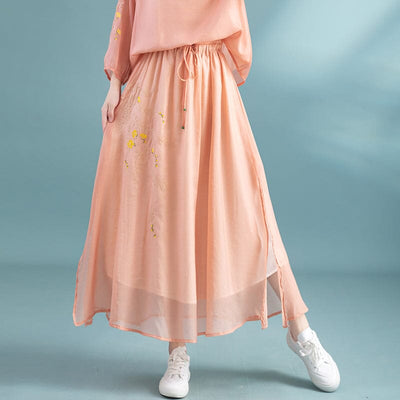 Summer Retro Embroidery Thin Loose A-Line Skirt May 2023 New Arrival One Size Orange 