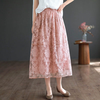 Summer Retro Figured Mesh Cotton Linen Skirt Jun 2023 New Arrival 