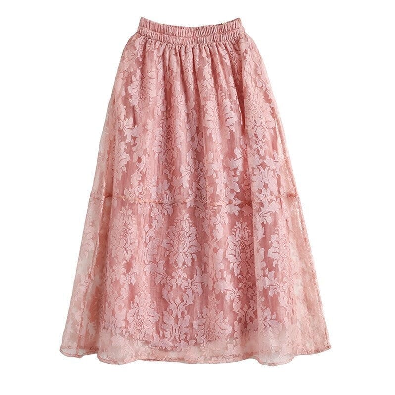 Summer Retro Figured Mesh Cotton Linen Skirt