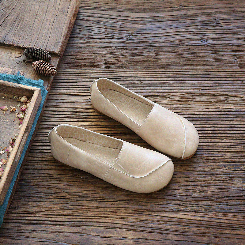 Summer Retro Flat Handmade Casual Shoes For Women Jul 2022 New Arrival 35 Beige 