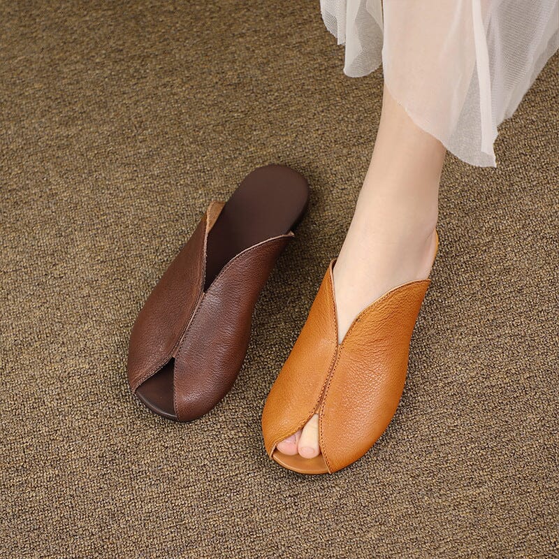 Summer Retro Flat Leather Casual Flats Slippers