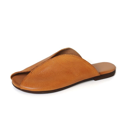 Summer Retro Flat Leather Casual Flats Slippers Apr 2023 New Arrival Brown 34 