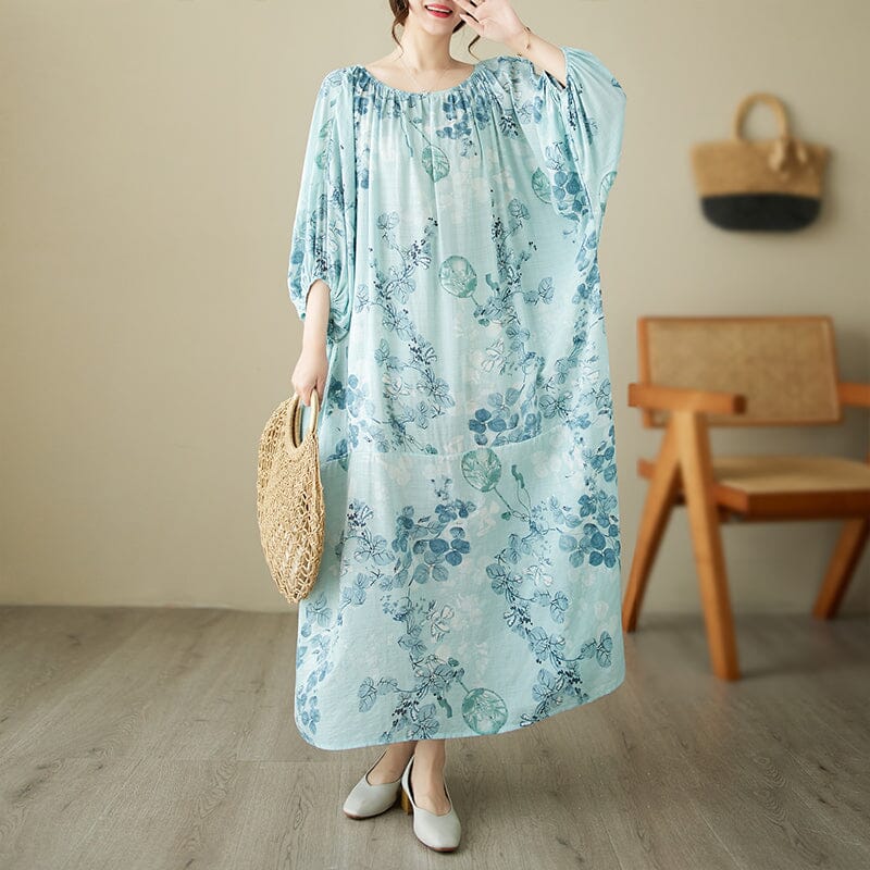 Summer Retro Floral Print Cotton Dress Plus Size