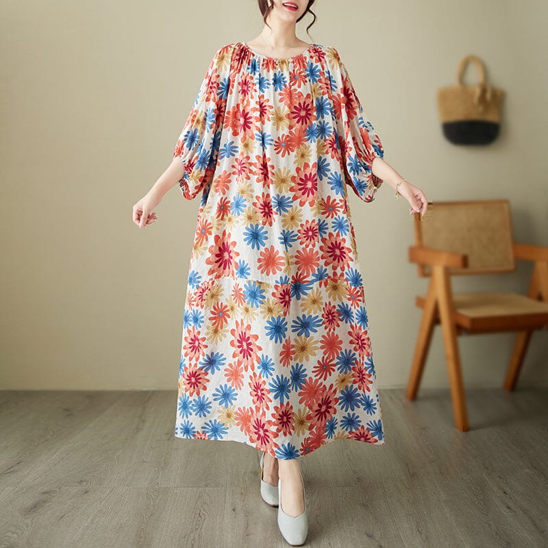 Summer Retro Floral Print Dress Plus Size