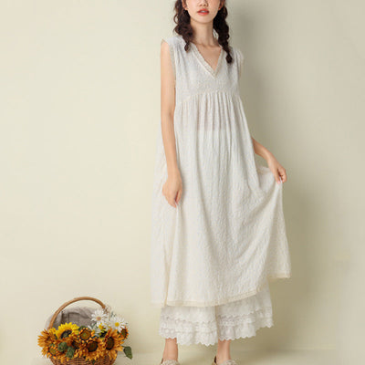 Summer Retro Floral Sleeveless V-Neck Cotton Dress
