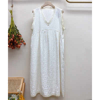 Summer Retro Floral Sleeveless V-Neck Cotton Dress