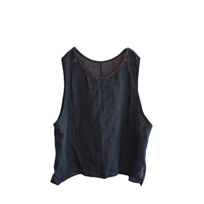 Summer Retro Handmade Thin Linen Vest for Women