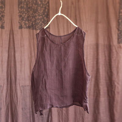 Summer Retro Handmade Thin Linen Vest for Women Aug 2022 New Arrival Brown One Size 