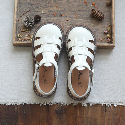 Summer Retro Hollow Handmade Leather Sandals May 2022 New Arrival 35 Beige 