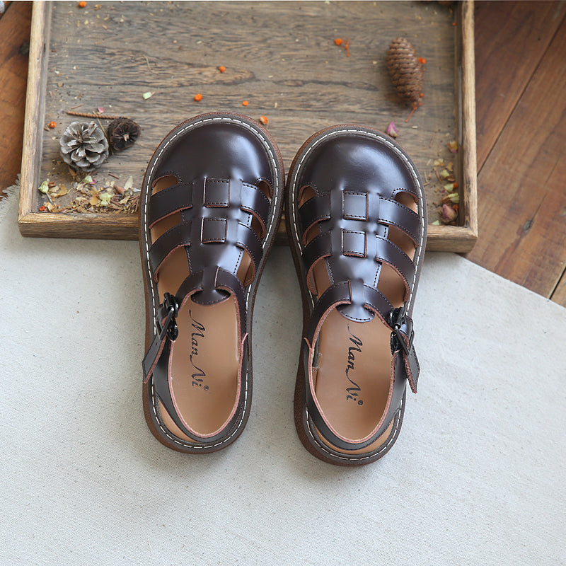 Summer Retro Hollow Handmade Leather Sandals – Babakud