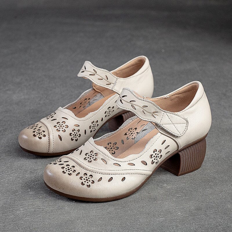 Summer Retro Hollow Heels Casual Shoes Feb 2023 New Arrival Beige 35 