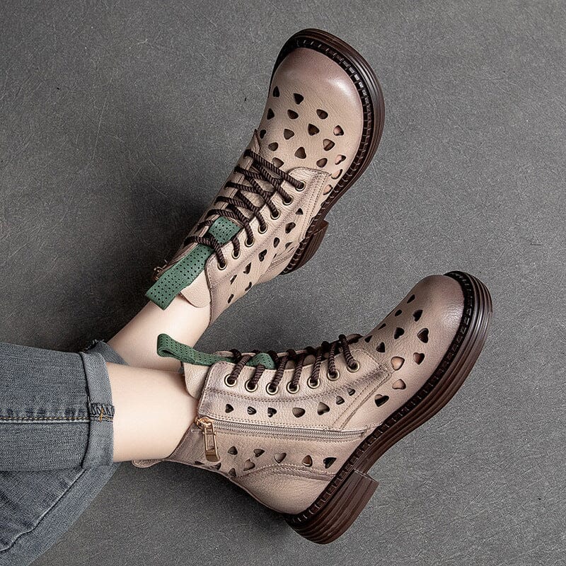 Summer Retro Hollow Leather Ankle Boots Feb 2023 New Arrival 