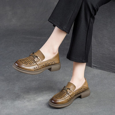 Summer Retro Hollow Leather Casual Loafers Jul 2023 New Arrival 