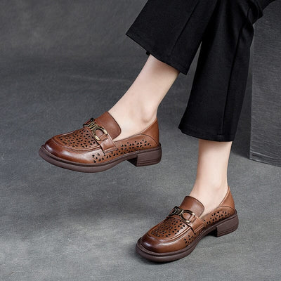 Summer Retro Hollow Leather Casual Loafers