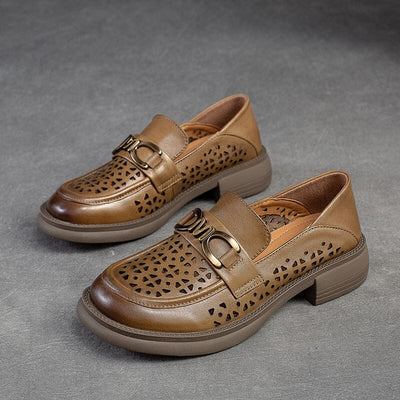 Summer Retro Hollow Leather Casual Loafers