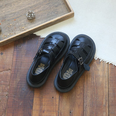Summer Retro Hollow Leather Casual Sandals May 2023 New Arrival 35 Black 