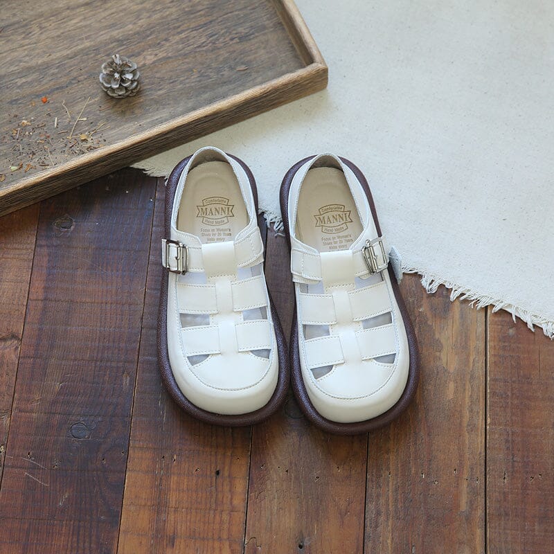 Summer Retro Hollow Leather Casual Sandals May 2023 New Arrival 35 White 