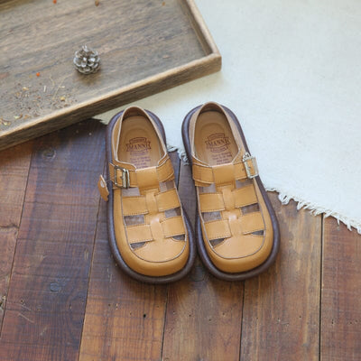Summer Retro Hollow Leather Casual Sandals May 2023 New Arrival 35 Yellow 