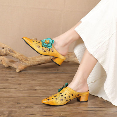 Summer Retro Hollow Leather Chunky Heel Sandals Aug 2023 New Arrival 